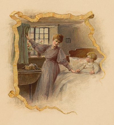 Mor väcker sin son på morgonen (chromolitho) av English School