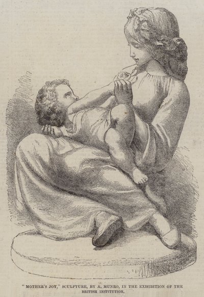 "Mutterfreude," Skulptur, von A. Munro, in der Ausstellung der British Institution (Stich) von English School