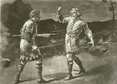 Mr Alexander som Macduff och Mr Irving som Macbeth (gravyr) av English School