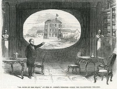 Mr Bunn på scenen, på St James Theatre - Scene Blackfriars Theatre av English School