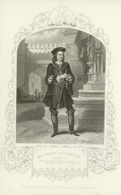Mr C Kean som Gloster, Richard III, Akt I, Scen I av English School