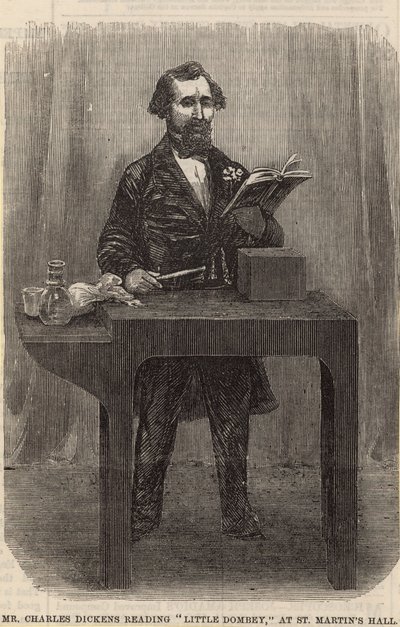 Mr Charles Dickens läser Little Dombey i St Martins Hall av English School