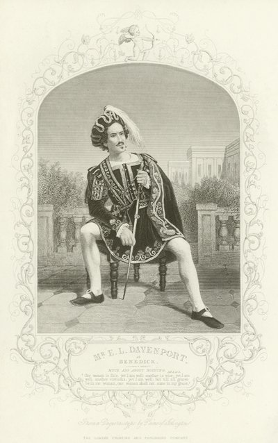 Mr E L Davenport som Benedick, Much Ado About Nothing, Akt II, scen iii av English School