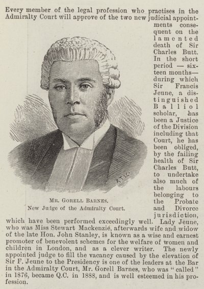 Mr Gorell Barnes, ny domare vid amiralitetsdomstolen (gravyr) av English School