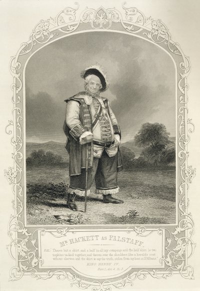 Mr Hackett som Falstaff, i Henry IV (Del 1) Akt IV Scene 3, av William Shakespeare (1564-1616) av English School