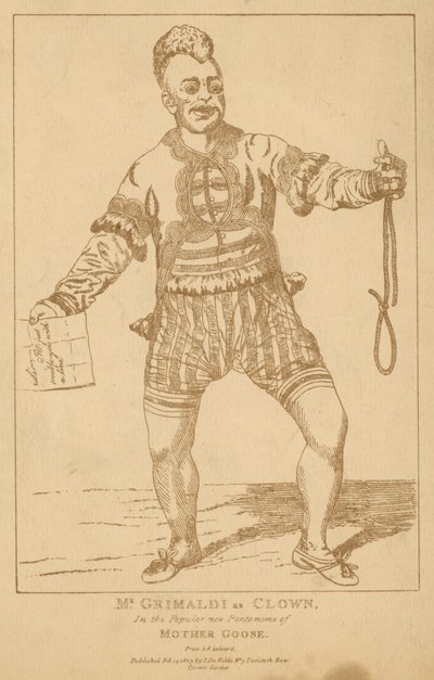 Mr Joseph Grimaldi som clown i den populära pantomimen Mother Goose av English School