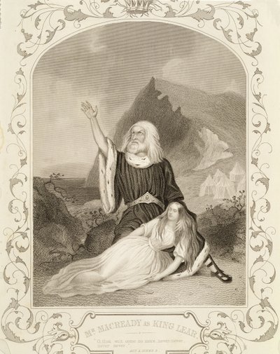 Mr Macready som kung Lear, akt V, scen 3, i pjäsen av William Shakespeare (1564-1616) av English School