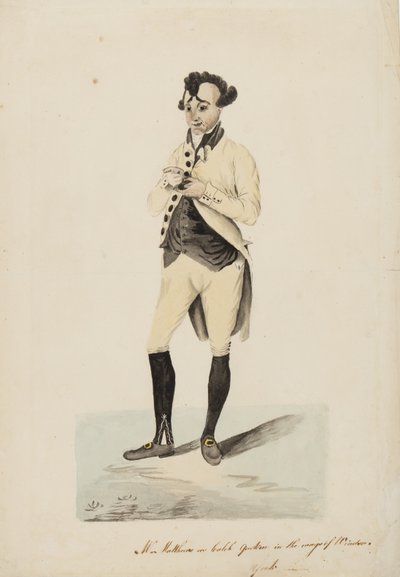 Mr Matthews som Caleb Quotem i Wags of Windsor, York, c.1820 av English School