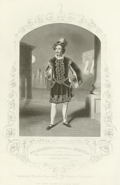 Mr P Richings (från Philadelphia) som Mercutio, Romeo och Julia, akt I, scen IV av English School