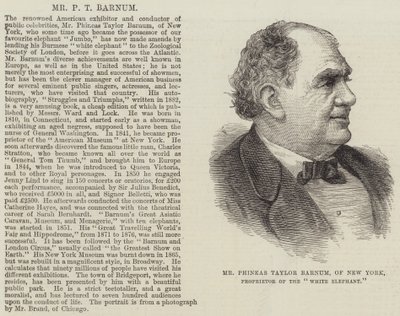 Mr Phineas Taylor Barnum, från New York, innehavare av "White Elephant" (gravyr) av English School