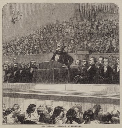 Mr Thackeray föreläser i Edinburgh (gravyr) av English School