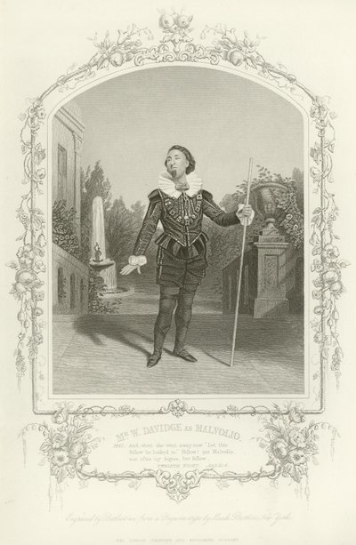 Mr W Davidge som Malvolio, Twelfth Night, Akt III, scen iv av English School
