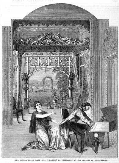 Mrs. German Reeds (ehemals Miss P. Horton) Unterhaltung in der Galerie der Illustration von English School