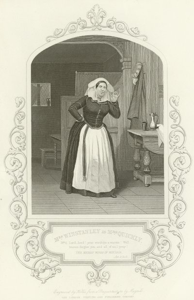 Mrs Winstanley som Mrs Quickly, The Merry Wives of Windsor, Akt II, scen ii av English School