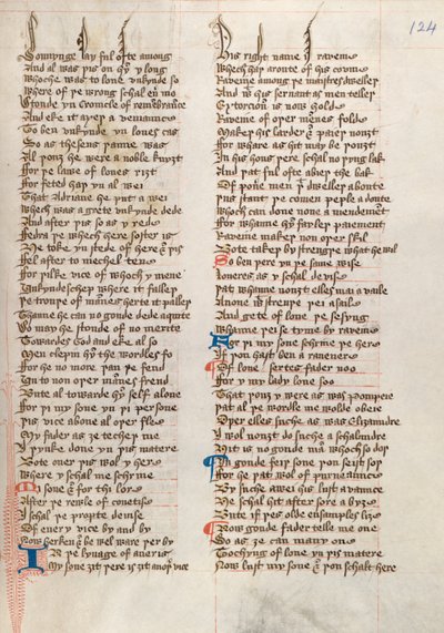 Ms326 f124r, Confessio Amantis av John Gower (penna och bläck på veläng) av English School