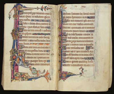 Ms 1-2005, ff.122v-123r: Grotesk marginaldekoration från Macclesfield Psalter, Use of Sarum, East Anglia, c.1330 av English School