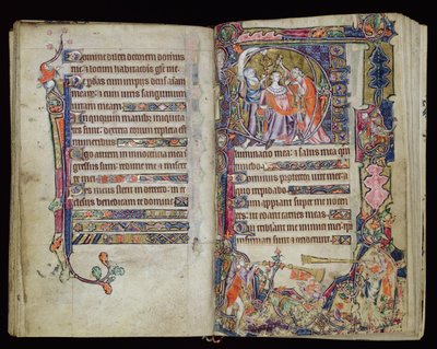 Ms 1-2005, ff.38v-39r: The Anointing of David, historik D initial från Macclesfield Psalter, Use of Sarum, East Anglia, ca 1330 av English School