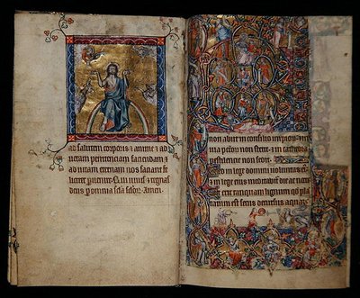 Ms 1-2005, ff.8v-9r: Christ in Judgment and the Tree of Jesse, from the Macclesfield Psalter, Use of Sarum, East Anglia, c.1330 (vellum) av English School