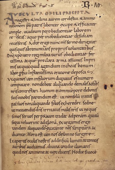 Ms 197 f.1r St. Benedictus regel av English School