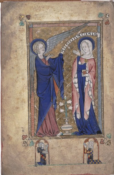 Ms 242 Folio 2v, Annunciation to the Virgin, från Grey-Fitzpayne Hours av English School