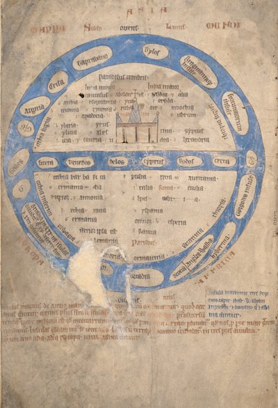 Ms 254, f.1v: Mappa Mundi, from a Bestiary, c.1200-30 av English School