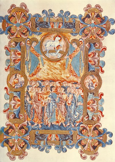 Ms 274 (Y-6) fol.158 The Multititude adoring the Lammet, från Missal of Robert of Jumieges, c.1016 av English School
