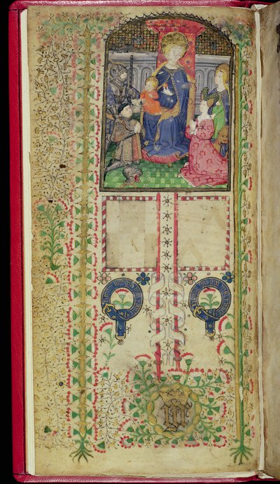 Ms 41-1950, f.2v: Dedikationssida från en timbok som tillhör Margaret Beauchamp, ca 1424 av English School