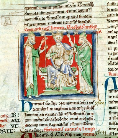 Ms 6712 (A.6.89) fol.135v Henry II (1133-89) miniatyr från Flores Historiarum, av Matthew Paris, 1250-52 av English School