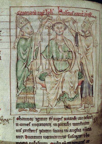 Ms 6712 (A.6.89) fol.144v King John (1167-1216), miniatyr från Flores Historiarum, av Matthew Paris, 1250-52 av English School