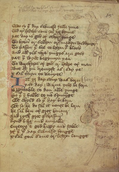 Ms. Harley 1735 fol.7r Sida från en läkares anteckningsbok skriven på mellanengelska (vellum) av English School