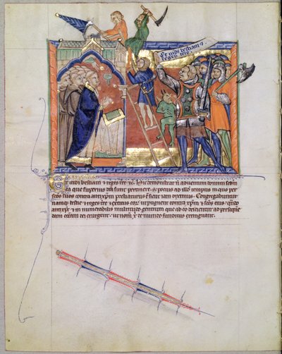 Ms L.A. 139-Lisboa fol.66 The Divine Warrior leder en armé mot de som attackerar de troende, från Gulbenkian Apocalypse, ca 1265-70 av English School