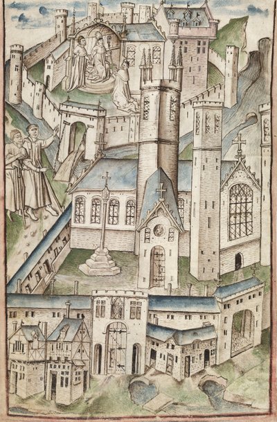 Ms New Coll 288, f4v. (Chaundler-manuskript), Life of William of Wykeham av Thomas Chaundler (penna och bläck & tempera på veläng) av English School