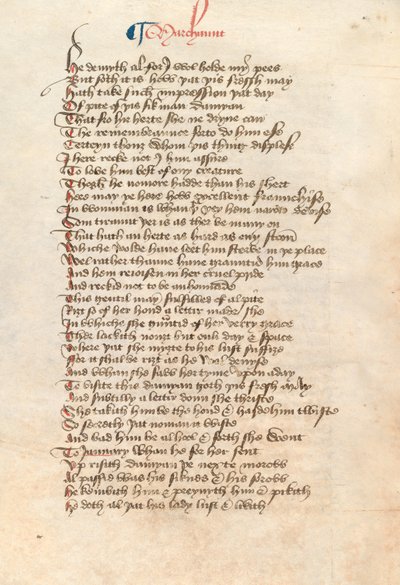 Ms. New Coll 314, f90v, The Canterbury Tales av Geoffrey Chaucer (penna och bläck på veläng) av English School