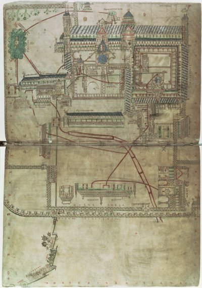 Ms R 171 f.285 Plan av Canterbury Cathedral och VVS-systemet, från 