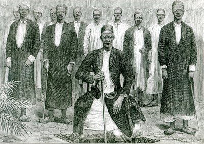 Mtesa, Ugandas kejsare och andra hövdingar (litho) (bw foto) av English School