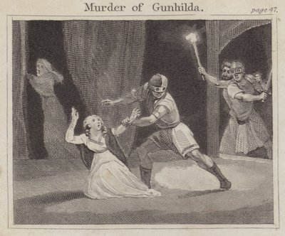 Mordet på Gunhilda (gravyr) av English School