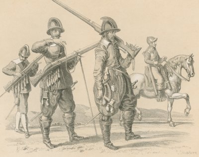 Musketörer eller Fusiliers och kavalleri, omkring 1650 av English School