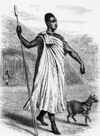 Muteesa I från Buganda, illustration från "The Discovery of the Source of the Nile" av John Hanning Speke, publicerad 1863 av English School