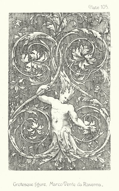 Naturen i ornament: Grotesk figur, Marco Dente da Ravenna (litografi) av English School