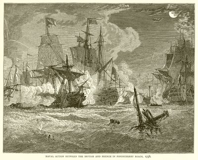 Sjöstrid mellan britterna och fransmännen på Pondicherry Roads, 1758 av English School