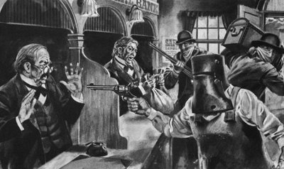 Ned Kelly plundrar en bank (litho) av English School