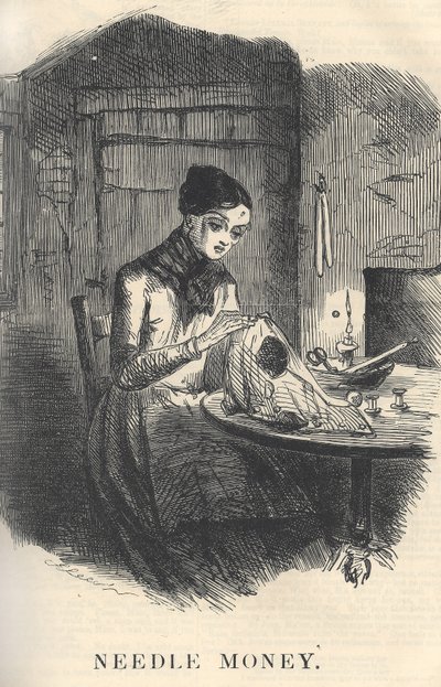 Needle Money, illustration från Punch Magazine, december 1849 (för par se 384762) av English School