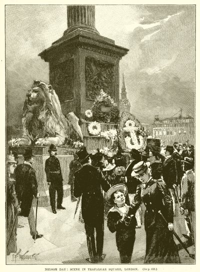 Nelson Day: Scen på Trafalgar Square, London av English School