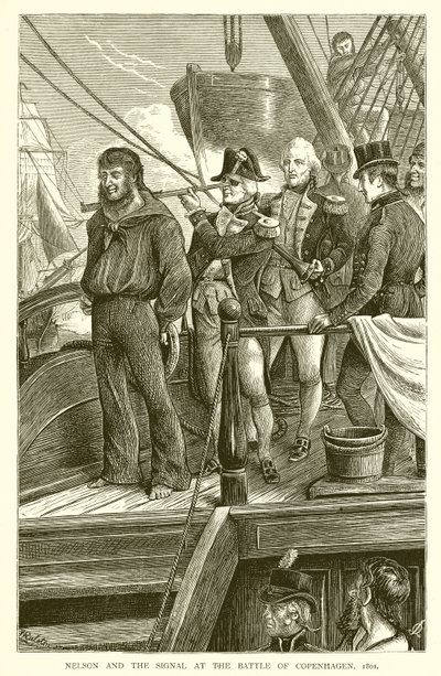 Nelson och signalen vid slaget vid Köpenhamn, 1801 av English School