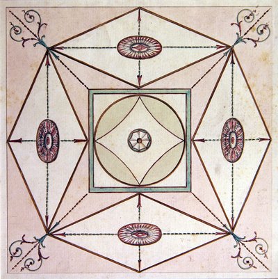 Neo-klassisk takdesign, Ugbrook Park, Devon, ca 1770 (akvarell på papper) av English School