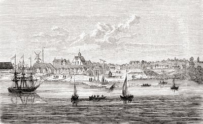 New Amsterdam, en nederländsk bosättning från 1600-talet på södra spetsen av Manhattan Island, Amerika, från Ward and Lock