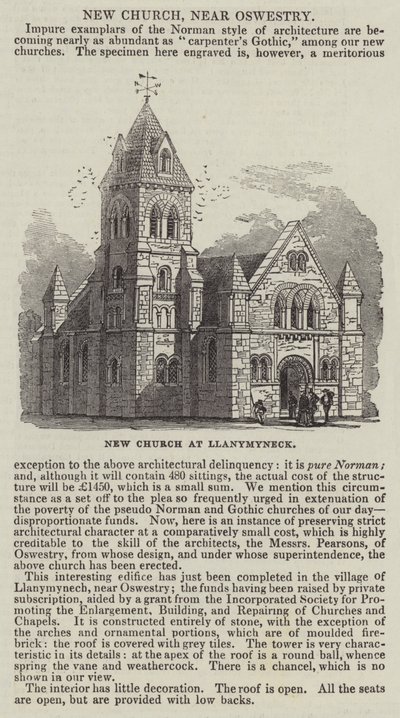 Nya kyrkan vid Llanymyneck (gravyr) av English School