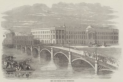Nya järnbron i St Petersburg (gravyr) av English School