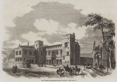 Nya skolbyggnader vid Eton College (gravyr) av English School