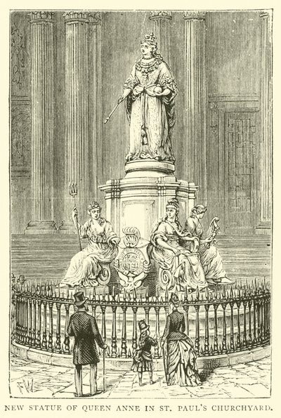 Ny staty av drottning Anne i St Pauls Churchyard av English School